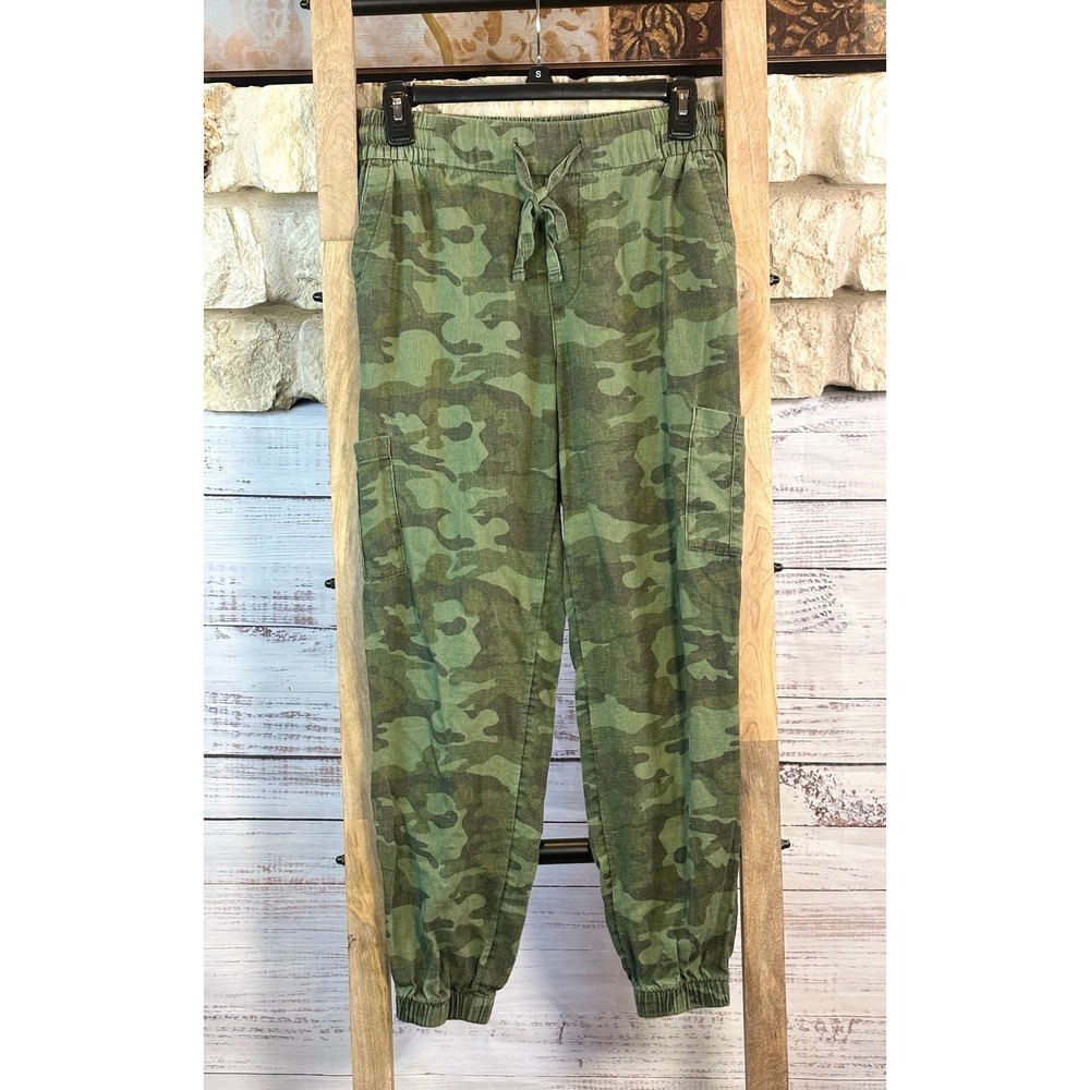 Old Navy Womens Camouflage Linen Blend Cargo Joggers Green XS